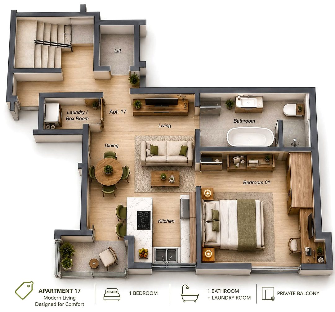 Apartment in Qawra - 1 bed, 1 bath — 1