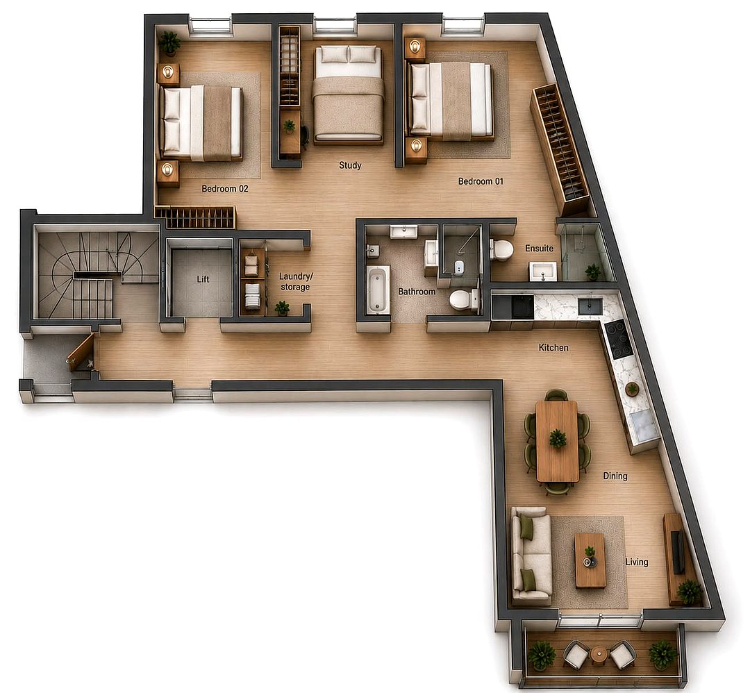 Apartment in Qawra - 3 beds, 2 baths — 1